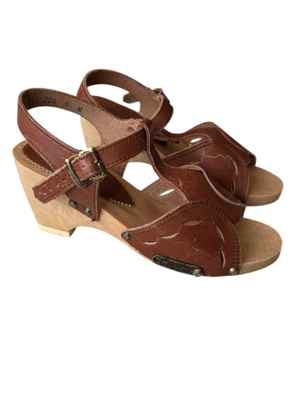 Cougar Vintage Women's Brown Leather Wedge Clog Sandals Made in Canada Size 6